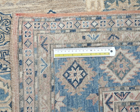 5x7 Ft Kazak Brown Blue Afghan Hand Knotted Geometric Wool Area Rug